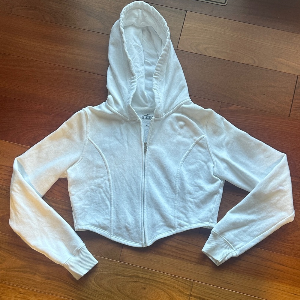Hollister Women's White Cropped Zip-Up Jacket